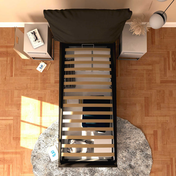 Letto contenitore singolo in ecopelle sfoderabile marrone scuro Baldiflex Licia Soft dall'alto