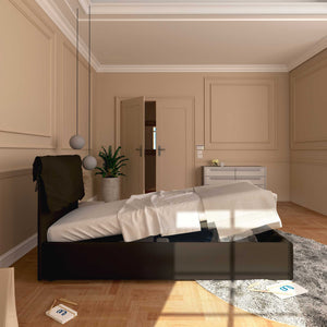 Letto contenitore singolo in ecopelle sfoderabile marrone scuro Baldiflex Licia Soft laterale