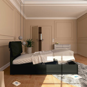 Letto contenitore singolo in ecopelle sfoderabile nero Baldiflex Licia Soft laterale