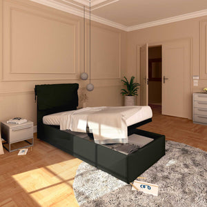 Letto contenitore singolo in ecopelle sfoderabile nero Baldiflex Licia Soft lato