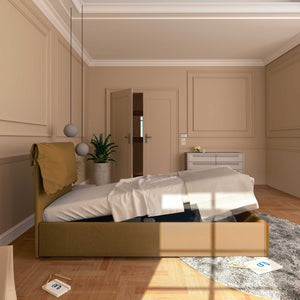 Letto contenitore singolo in ecopelle sfoderabile nocciola Baldiflex Licia Soft laterale