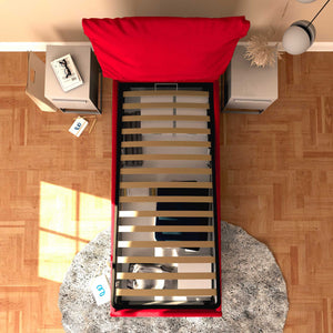 Letto contenitore singolo in ecopelle sfoderabile rosso Baldiflex Licia Soft dall'alto