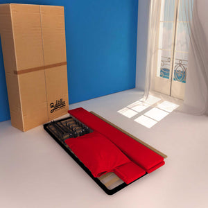 Letto contenitore singolo in ecopelle sfoderabile rosso Baldiflex Licia Soft cartone