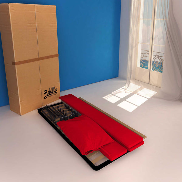 Letto contenitore singolo in ecopelle sfoderabile rosso Baldiflex Licia Soft cartone