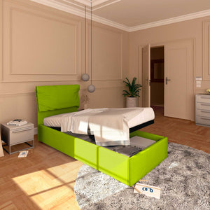 Letto contenitore singolo in ecopelle sfoderabile verde mela Baldiflex Licia Soft lato
