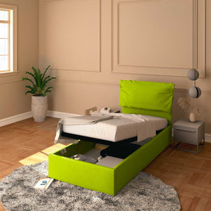 Letto contenitore singolo in ecopelle sfoderabile verde mela Baldiflex Licia Soft 