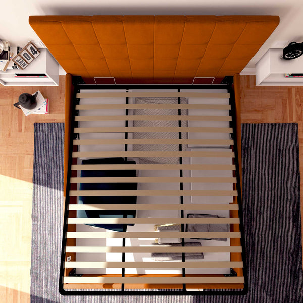 Letto contenitore singolo in tessuto arancione Baldiflex Dublino dall'alto