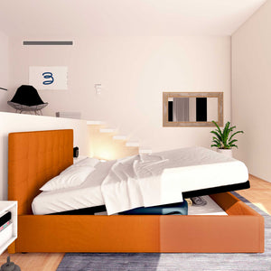 Letto contenitore singolo in tessuto arancione Baldiflex Dublino laterale