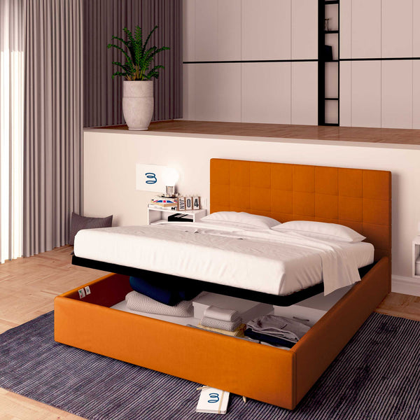 Letto contenitore singolo in tessuto arancione Baldiflex Dublino