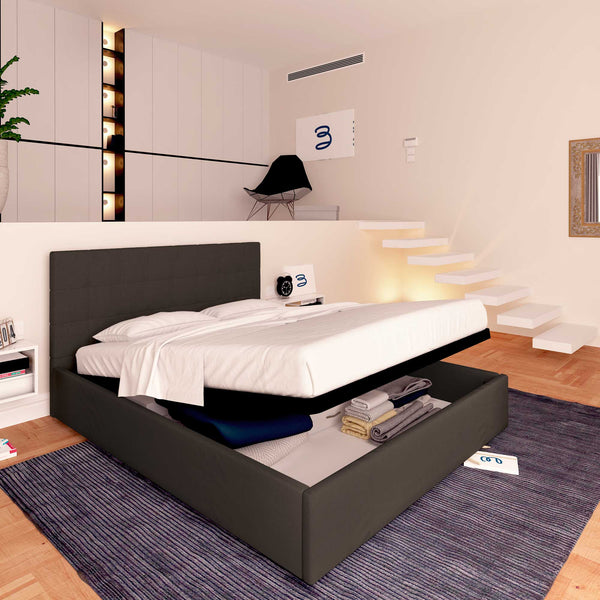 Letto contenitore singolo in tessuto caffè Baldiflex Dublino lato