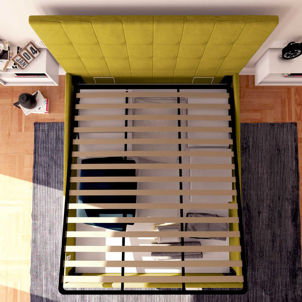 Letto contenitore singolo in tessuto giallo senape Baldiflex Dublino dall'alto