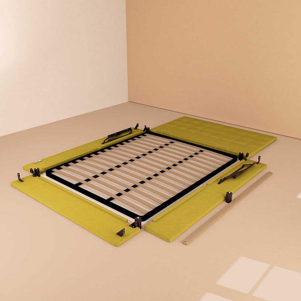 Letto contenitore singolo in tessuto giallo senape Baldiflex Dublino struttura