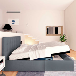 Letto contenitore singolo in tessuto grigio antracite Baldiflex Dublino laterale