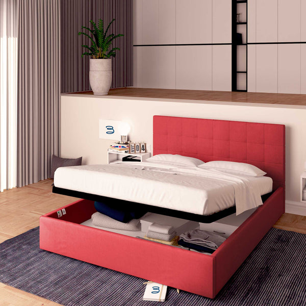 Letto contenitore singolo in tessuto rosso Baldiflex Dublino