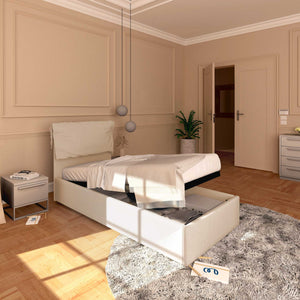 Letto contenitore singolo in tessuto sfoderabile beige Licia Soft Baldiflex lato