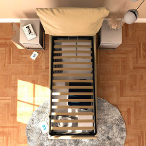 Letto contenitore singolo in tessuto sfoderabile cammello Licia Soft Baldiflex dall'alto