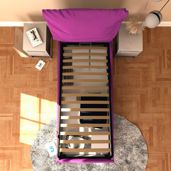 Letto contenitore singolo in tessuto sfoderabile fucsia Licia Soft Baldiflex dall'alto