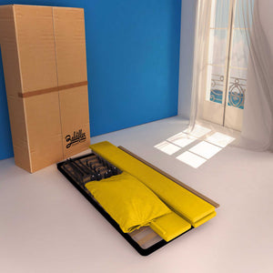 Letto contenitore singolo in tessuto sfoderabile giallo senape Licia Soft Baldiflex cartone