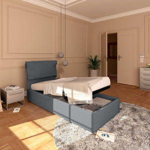 Letto contenitore singolo in tessuto sfoderabile grigio antracite Licia Soft Baldiflex lato
