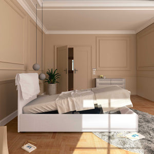 Letto contenitore singolo in tessuto sfoderabile grigio chiaro Licia Soft Baldiflex laterale