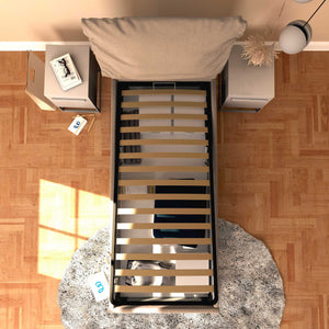 Letto contenitore singolo in tessuto sfoderabile grigio talpa Licia Soft Baldiflex dall'alto