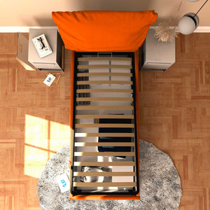 Letto contenitore singolo in tessuto sfoderabile arancione Licia Soft Baldiflex dall'alto