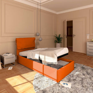 Letto contenitore singolo in tessuto sfoderabile arancione Licia Soft Baldiflex lato