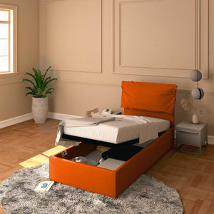 Letto contenitore singolo in tessuto sfoderabile arancione Licia Soft Baldiflex