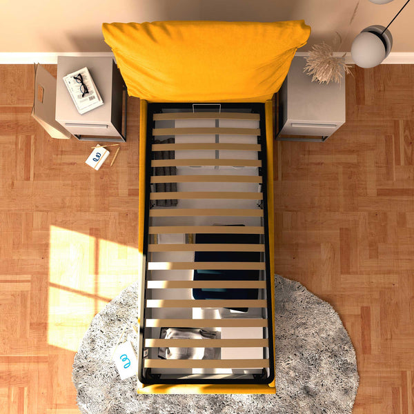 Letto contenitore singolo in tessuto sfoderabile mango Licia Soft Baldiflex dall'alto