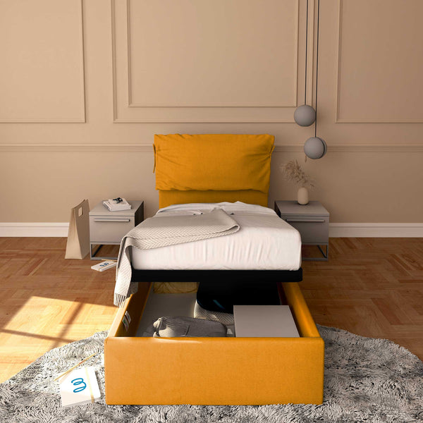 Letto contenitore singolo in tessuto sfoderabile mango Licia Soft Baldiflex fronte