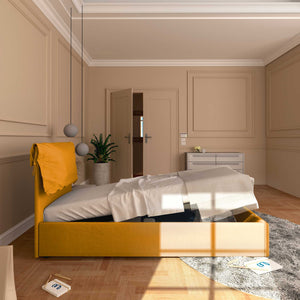 Letto contenitore singolo in tessuto sfoderabile mango Licia Soft Baldiflex laterale