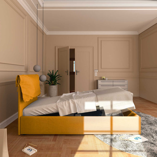 Letto contenitore singolo in tessuto sfoderabile mango Licia Soft Baldiflex laterale