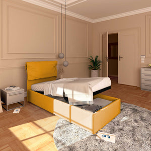 Letto contenitore singolo in tessuto sfoderabile mango Licia Soft Baldiflex lato