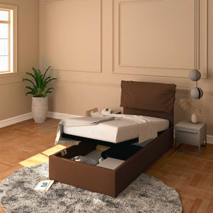 Letto contenitore singolo in tessuto sfoderabile marrone Licia Soft Baldiflex