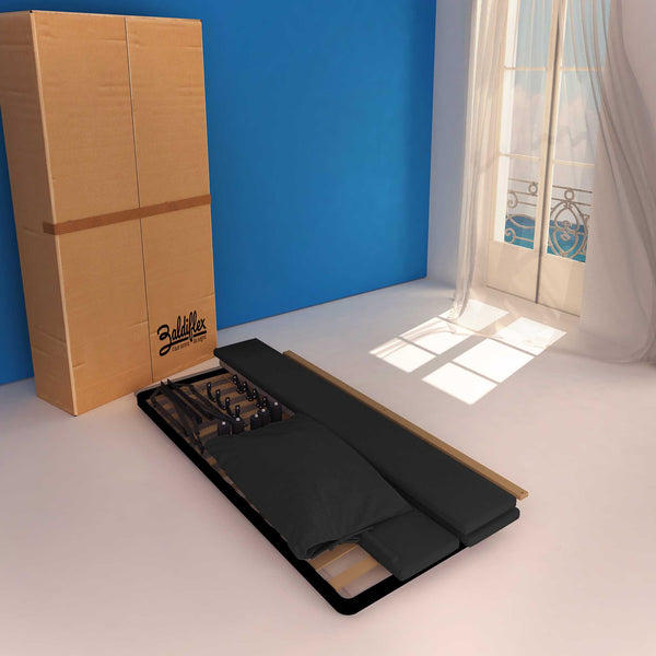 Letto contenitore singolo in tessuto sfoderabile nero Licia Soft Baldiflex cartone