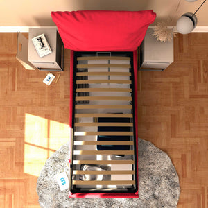 Letto contenitore singolo in tessuto sfoderabile rosso Licia Soft Baldiflex dall'alto