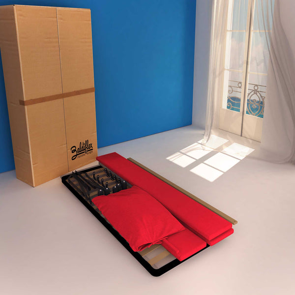 Letto contenitore singolo in tessuto sfoderabile rosso Licia Soft Baldiflex cartone