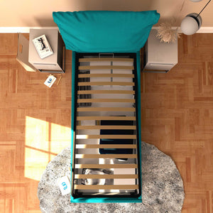 Letto contenitore singolo in tessuto sfoderabile turchese Licia Soft Baldiflex dall'alto
