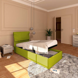 Letto contenitore singolo in tessuto sfoderabile verde Licia Soft Baldiflex lato
