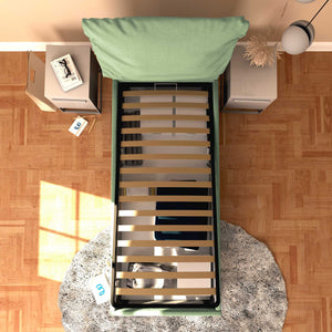 Letto contenitore singolo in tessuto sfoderabile verde menta Licia Soft Baldiflex dall'alto