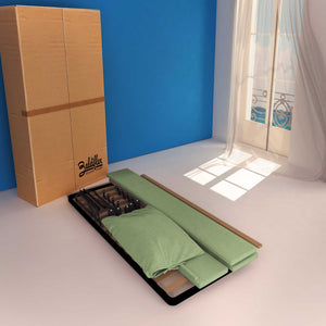 Letto contenitore singolo in tessuto sfoderabile verde menta Licia Soft Baldiflex cartone