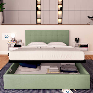 Letto contenitore singolo in tessuto verde menta Baldiflex Dublino fronte