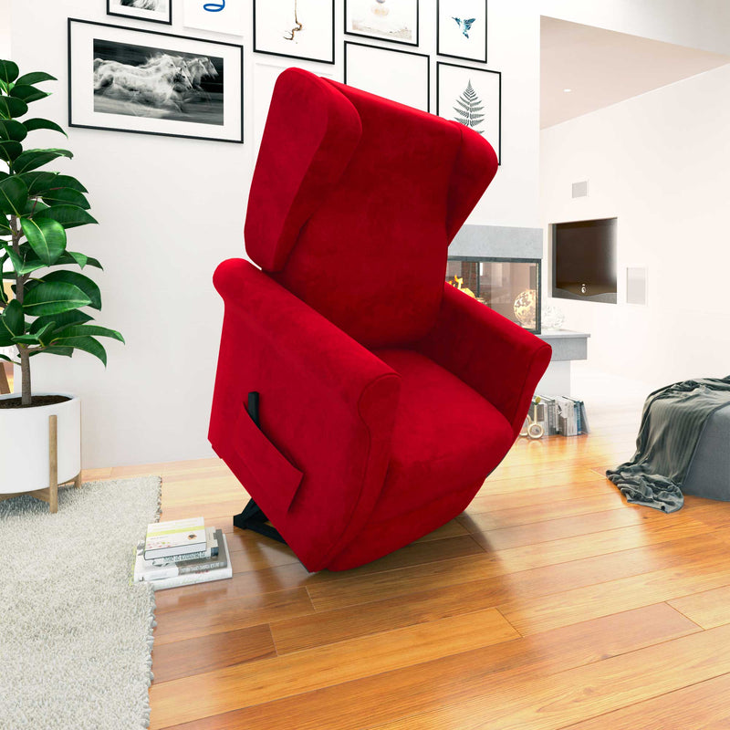 Poltrona relax reclinabile elettrica alzapersona rosso Flora Baldiflex lato reclinata