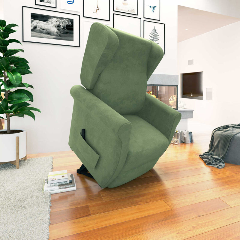 Poltrona relax reclinabile elettrica alzapersona verde menta Flora Baldiflex lato reclinata