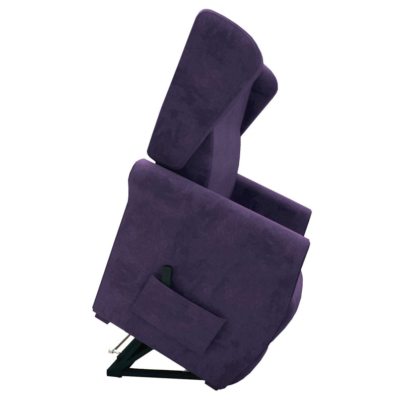Poltrona relax reclinabile elettrica alzapersona viola Flora Baldiflex laterale reclinata