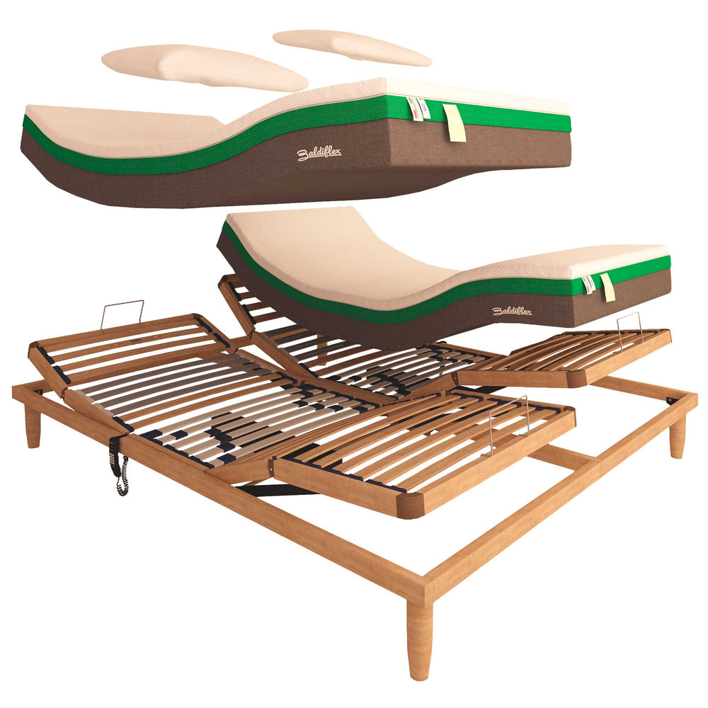 Rete ergonomica elettrica in legno Replay con materasso memory Baldiflex Mojito Big